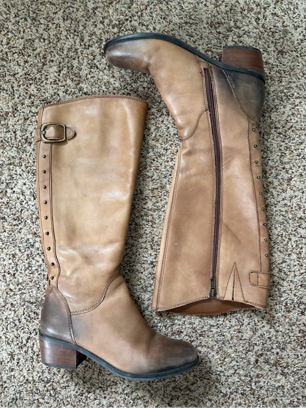 Lucky Brand Women's Knee Leather Boots in Tan and Brown